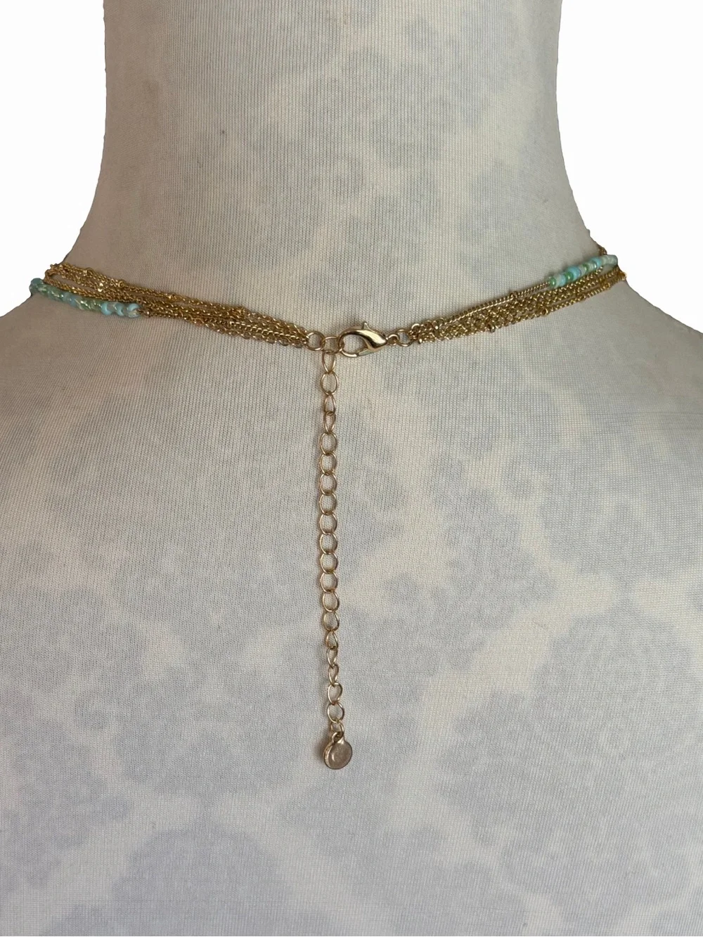 Layered Gold Necklace Set with Aqua Bead Accents